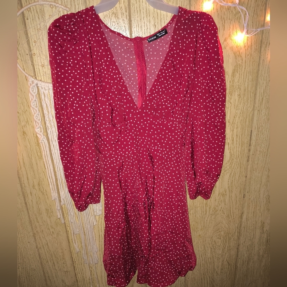 CLOSET CLOSEDOWN⚠️SHEIN Polka Dot Balloon Sleeve Midi Zip Dress with Tie in back